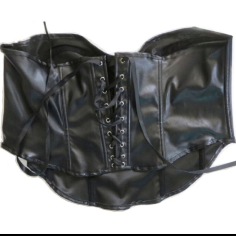 Sexy Black faux leather boned corset lacing bustier corset plus 2XL NWOT - Picture 2 of 16